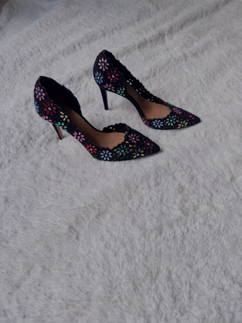 I.N.C Black Floral Cutout Pointed-Toe Heels